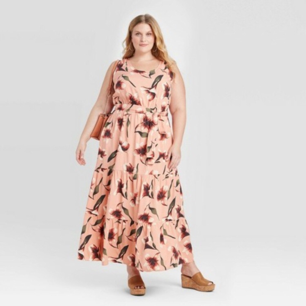 NWT Ava & Viv Floral Print Sleeveless Pink Dress